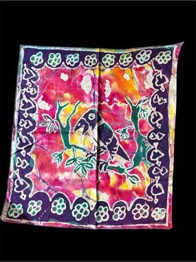 Hand-Dyed Batik Bird Wall Hanging in Purple, Pink & Green